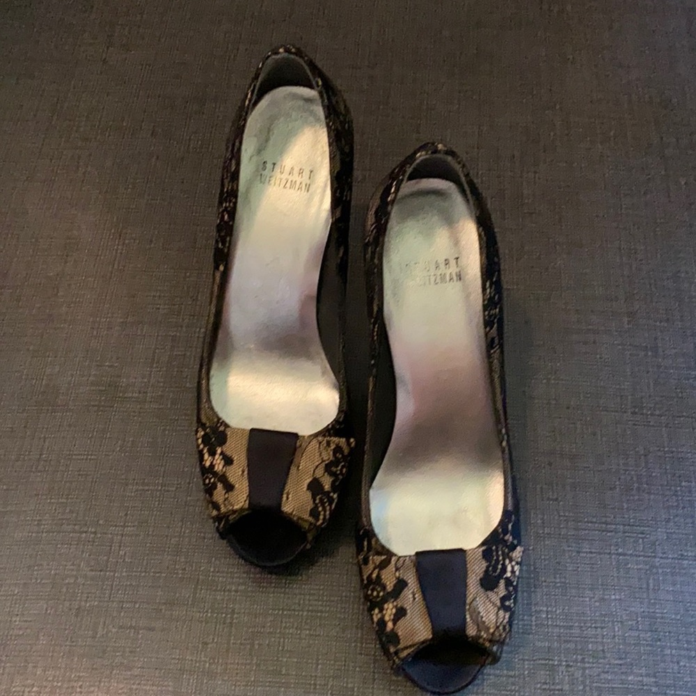 Stuart Weitzman lace peep toe heels